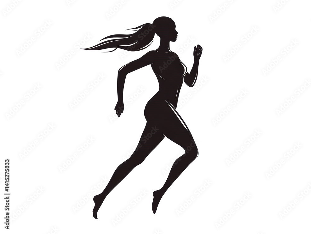 Silhouette of a woman running in an open space during early morning hours on a transparent background, cut out Silhouette of a woman running in an open space during early morning hours on a transparent background, cut out