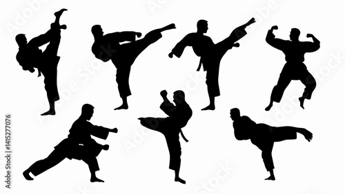 set of karatekas silhouette vector on white background