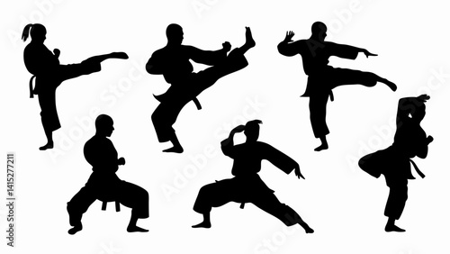 set of karatekas silhouette vector on white background