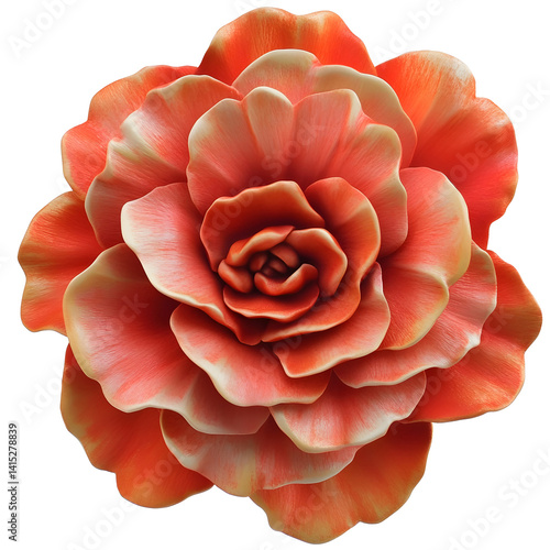 3D begonia flower with rich petal textures and soft natural lighting sculpture-style high-resolution botanical clip art white background