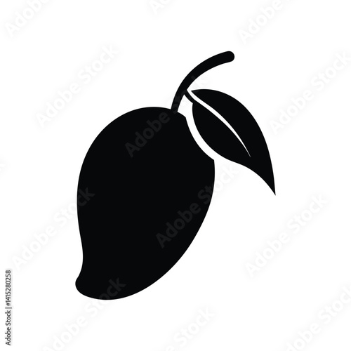 Black and White Mango Silhouette with Leaf