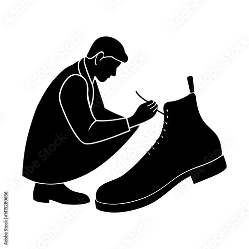 Man polishing leather footwear footwear maintenance silhouette