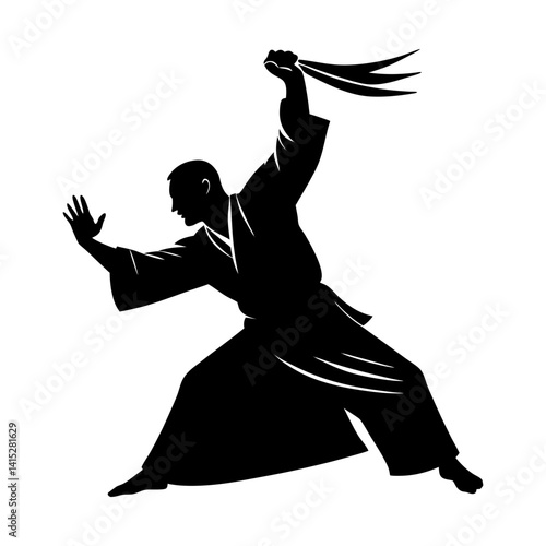 Aikido martial arts master silhouette vector art