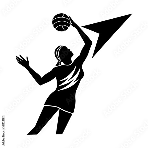 Female volleyball player spiking ball silhouette art