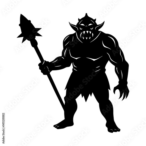 Fantasy monster warrior with spear vector artwork silhouette