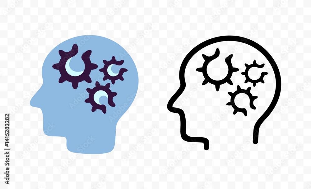 Human head with gears inside, graphic design. Thinking, problem-solving, creativity and mechanics of intelligence, vector design and illustration Human head with gears inside, graphic design. Thinking, problem-solving, creativity and mechanics of intelligence, vector design and illustration