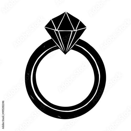 Elegant diamond engagement ring vector illustration silhouette
