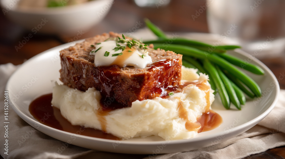 Classic meatloaf recipe with mashed potatoes and green beans home cooked comfort food dinner idea Classic meatloaf recipe with mashed potatoes and green beans home cooked comfort food dinner idea