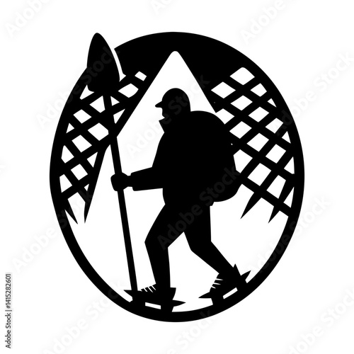 Winter hiking adventure silhouette vector graphic
