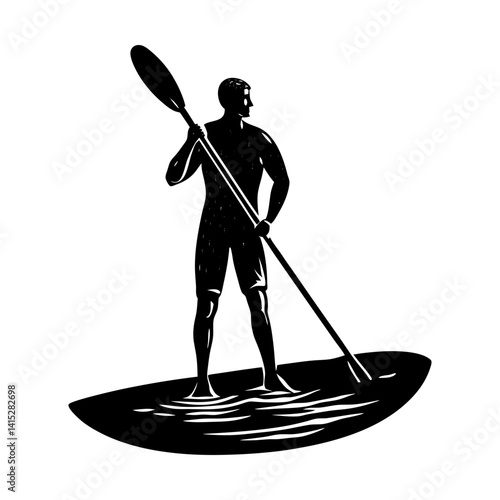 Man paddleboarding on water sport adventure vector silhouette