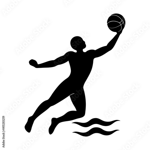 Water sport silhouette of athlete playing with ball