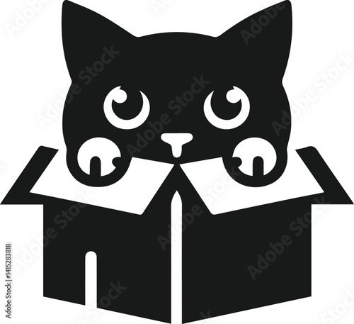Black cat peeking vector animal silhouette