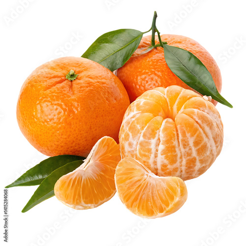 Fresh mandarin oranges with leaves