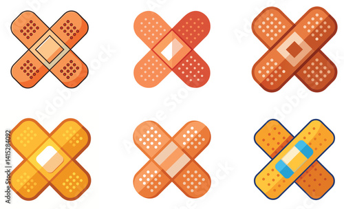Set of bandages isolated on white background