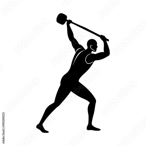 Man training with steel mace exercise silhouette