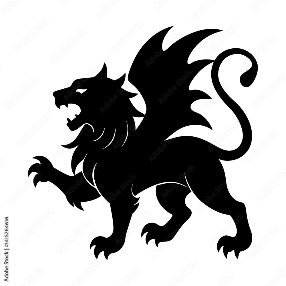 Fototapeta premium Griffin heraldic animal winged lion vector graphic silhouette
