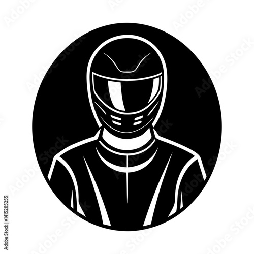 Racing driver with helmet vector graphic design silhouette
