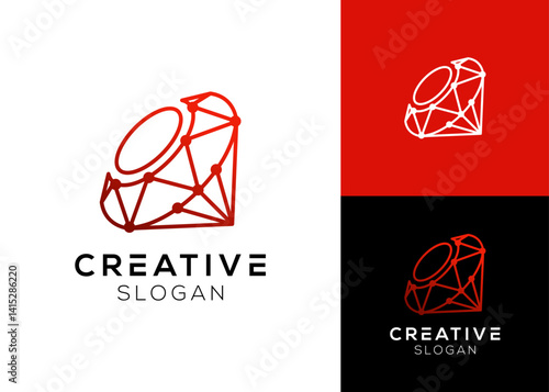 Ruby or diamond stone with technology elements logo design for technology and jewelry store