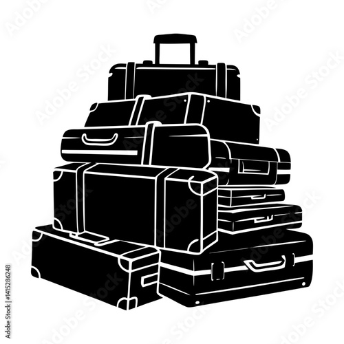 Pile of luggage travel suitcases for vacation trip silhouette