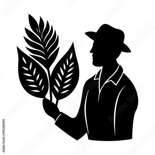 Farmer inspecting wheat agricultural crop harvest silhouette