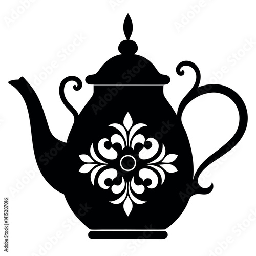 A black-silhouette-of-a-teapot-with-intricate-floral.