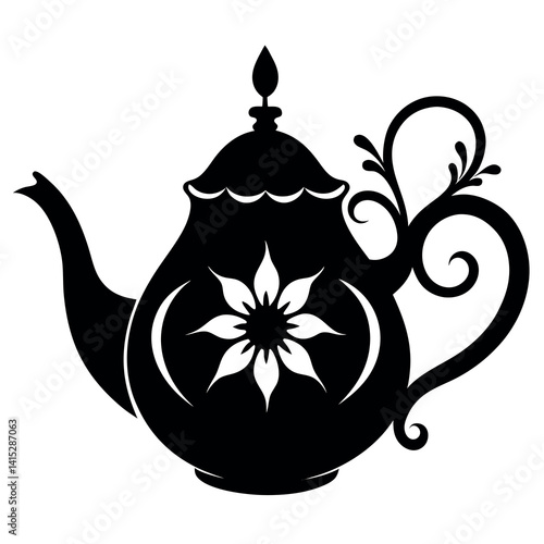 A black-silhouette-of-a-teapot-with-intricate-floral.