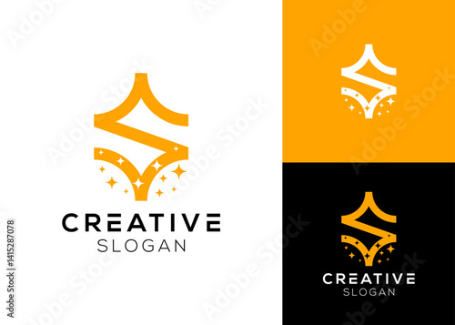 Letter S with star and stardust logo design for space or cleaning services