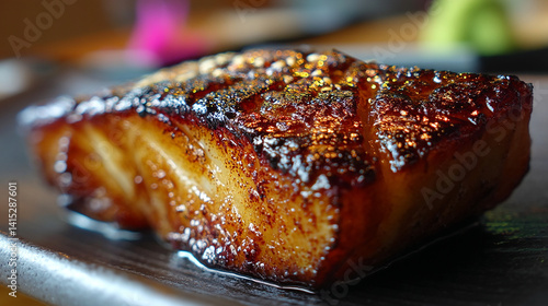 Obraz na płótnie Gindara black cod miso-marinated grilled close-up gl w salonie