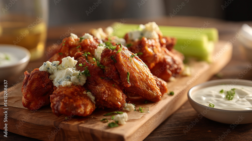 Delicious buffalo wings with blue cheese and celery sticks perfect for game day appetizers recipe Delicious buffalo wings with blue cheese and celery sticks perfect for game day appetizers recipe