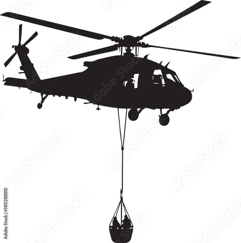Military helicopters silhouette vector depicts army aircraft in flight against the sky