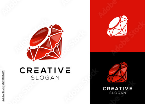 Ruby or diamond stone with technology elements logo design for technology and jewelry store
