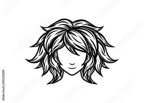 Silhouette of cosplay wig isolated on a white background