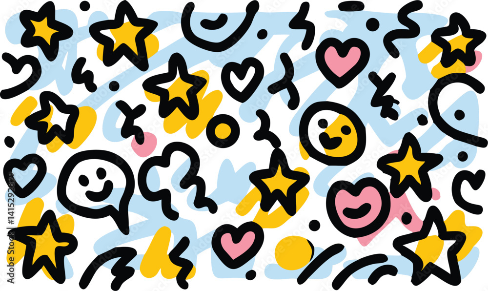 Obraz premium Seamless Random Scribbles and Kids Doodle Pattern – Hand-Drawn Playful Scribbles, Childlike Sketches, and Fun Doodle Designs for Creative Backgrounds