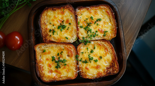 Obraz na płótnie Golden cheese toast with crispy edges w salonie