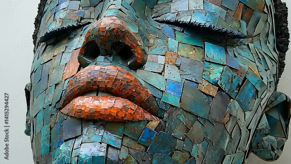 Mosaic portrait of a serene woman.
