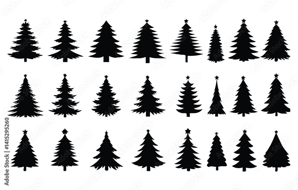 Obraz premium Set of christmas tree silhouette vectors