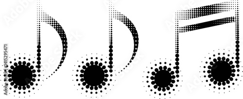 Halftone Music Notes Illustration Black And White Musical Symbols Design