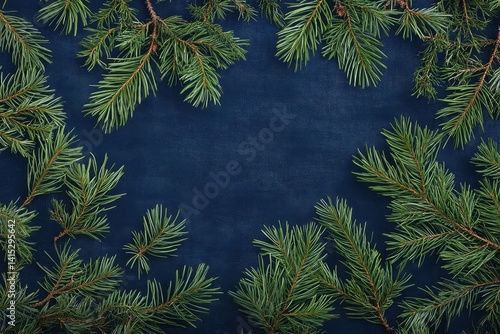 Dark Blue Background with Pine Branches