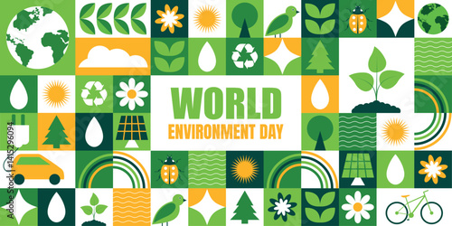 World Environment Day. Banner, poster, abstract background in modern geometric style.