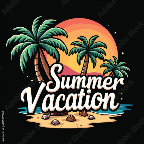 Typography summer with beech and sunset lover t-shirt design vector.
