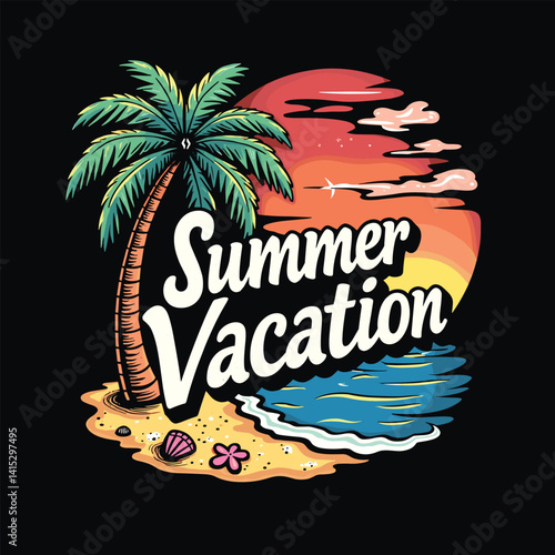Typography summer with beech and sunset lover t-shirt design vector.