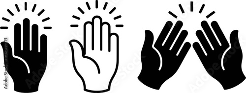 Hand Icons In Black And White Representing High Five And Applause