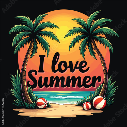 Typography summer with beech and sunset lover t-shirt design vector.
