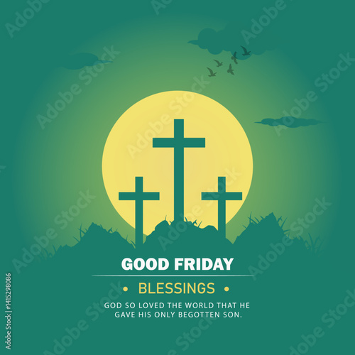 Good Friday Blessings Illustration with Crosses and Full Moon Background