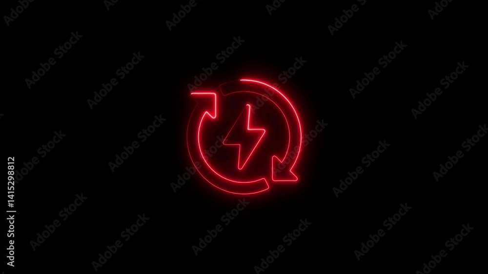 Glowing neon renewable energy icon isolated on black background. HD Video motion graphic animation Glowing neon renewable energy icon isolated on black background. HD Video motion graphic animation