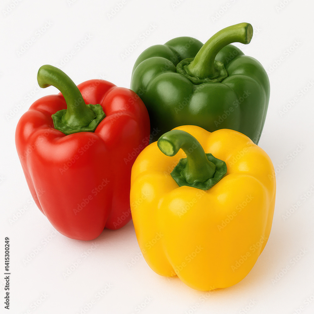 Fresh bell peppers red, green, and yellow colors arranged together, showcasing vibrant hues Isolated on white background Fresh bell peppers red, green, and yellow colors arranged together, showcasing vibrant hues Isolated on white background