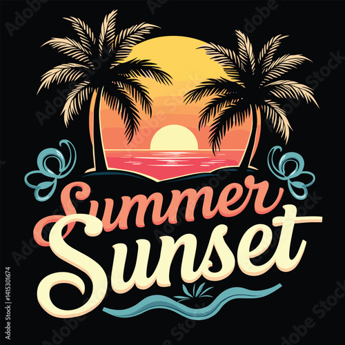 Typography summer with beech and sunset lover t-shirt design vector.