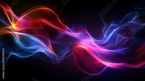 Vibrant Abstract Waves of Color, Vibrant abstract waves of color flowing against a dark background