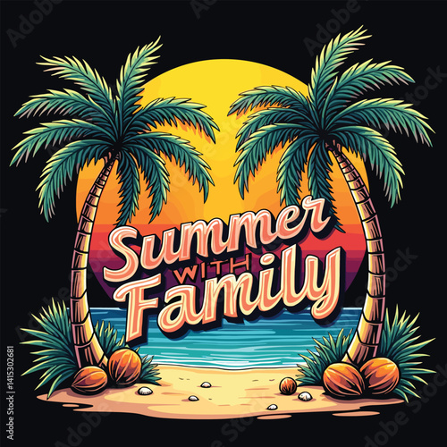 Typography summer with beech and sunset lover t-shirt design vector.