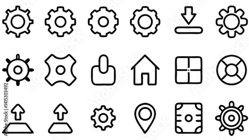A vector set of business icons for web design showcases internet symbols like home, search, arrow, house, people, money, and time in a clean illustration style